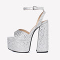 Arden Furtado Women's Summer Sandals Round Toe Waterproof Platform Super High Heel Crystal Embellished Dinner Word-Cingulate Lar
