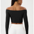 Long Sleeve Yoga T-Shirt for Women, Off Shoulder, Sexy Tight Gym Workout Top, Naked Feeling, Quick Dry Sports Activewear