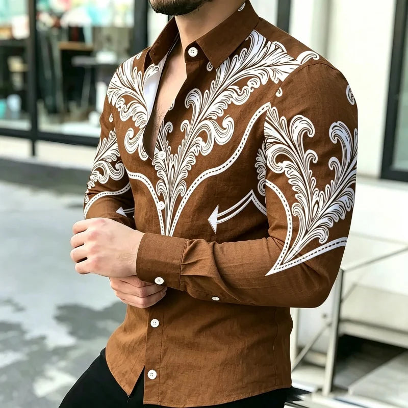 Men's Shirt with Contrasting Print, Black, White, and Red | SAMAG