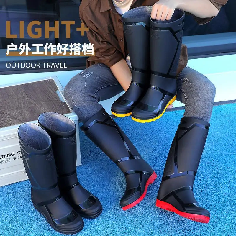 Large Size Water Shoes Men High-top Outdoor Lightweight and Comfortable Rain Boots Fishing Non-slip Boots Plus Velvet Rain Boots
