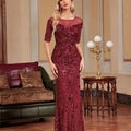 Luxury O-Neck Tulle Sequin Formal Evening Dress Women | SAMAG