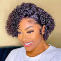 Indian Pixie Cut Wigs Human Hair Short Curly Lace Front Human Hair Wigs Side Part Water Wave Bob Wig 13x1 Transparent Lace Wigs