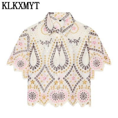 KLKXMYT Women's Fashion Hollow Out Embroidery Shirt | SAMAG
