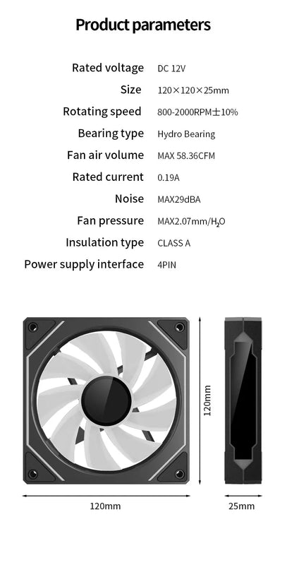 Teucer Infinite Mirror 120mm 5V 3Pin ARGB PC Case FAN 12V 4Pin PWM 800-2000RPM 12cm Chassis CPU Water Cooling Ventilator