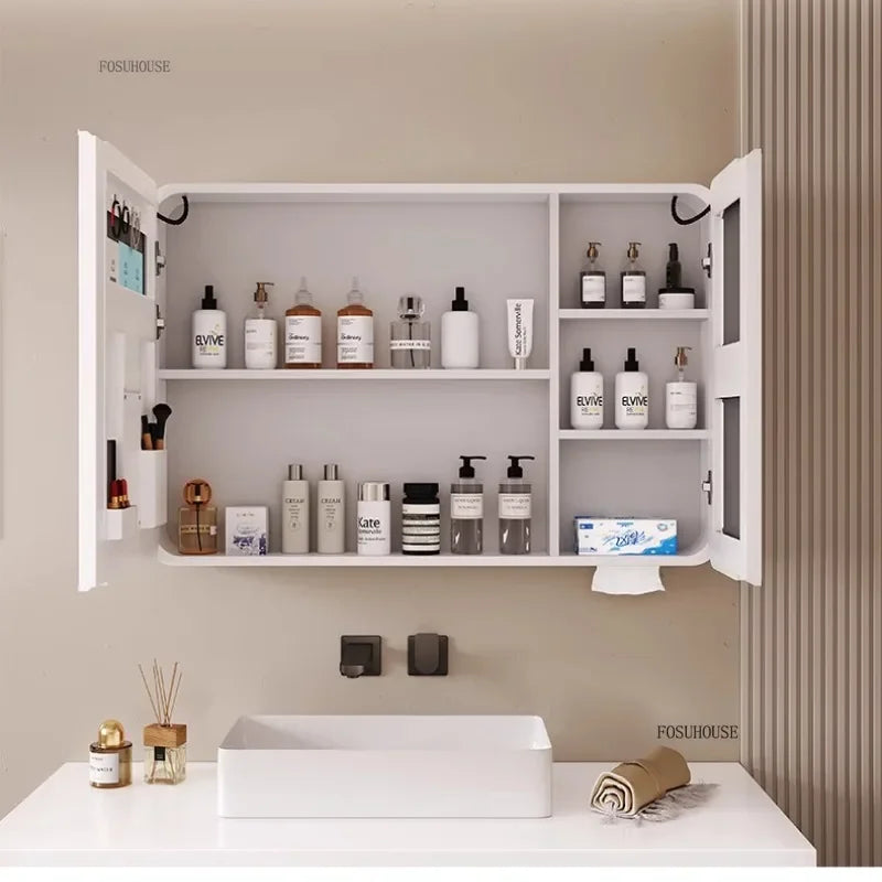 Minimalist Modern Arc-shaped Smart Bathroom Mirror Cabinets Home Furniture Wall-mounted Bathroom Mirror Cabinet with Lighting b