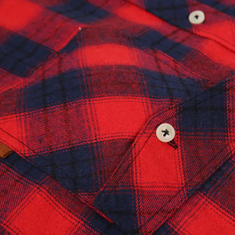 American size men's long-sleeved shirt autumn and winter flannel coat plaid casual non-ironing large size with pockets