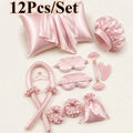 4/12Pcs Styling Kit Heatless Silk Curler with Sleeping Mask Shower Cap for Women and Girls Beauty Kit Travel Hair Styling Tools