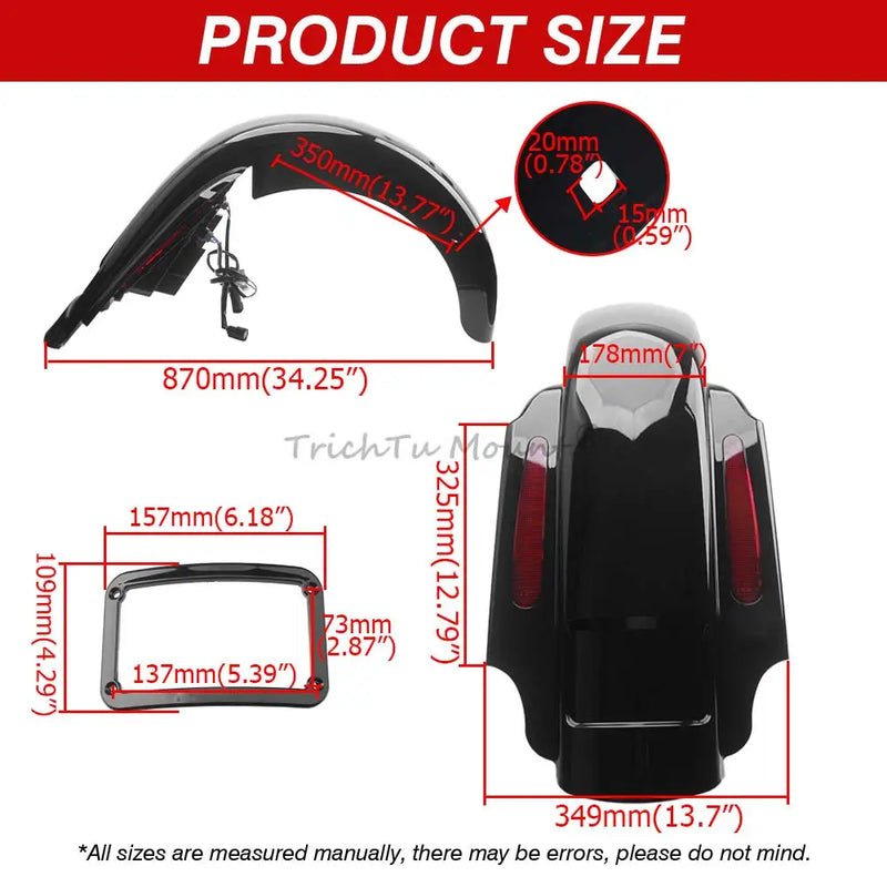 Motorcycle Extended Rear Fender Mudguard with LED Light For Harley Touring Electra Street Glide Road King FLHR FLHTC 1993-2008