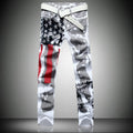 Men's white American flag printed jeans | SAMAG