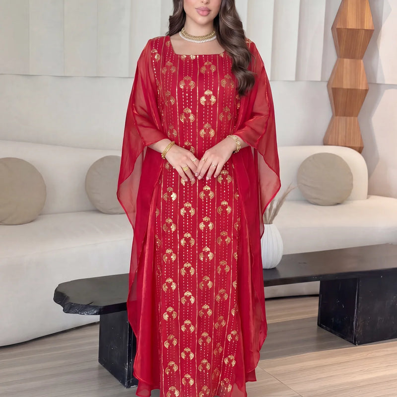 Fashion Dubai Women Sequins Embroidery Caftan Long Dress | SAMAG