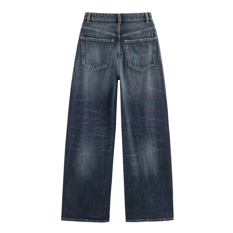 Fashion High Waist Wide Leg Jeans for Women 2026 Streetwear Baggy Denim Trousers Woman Light Blue Zip Loose Long Pants Female