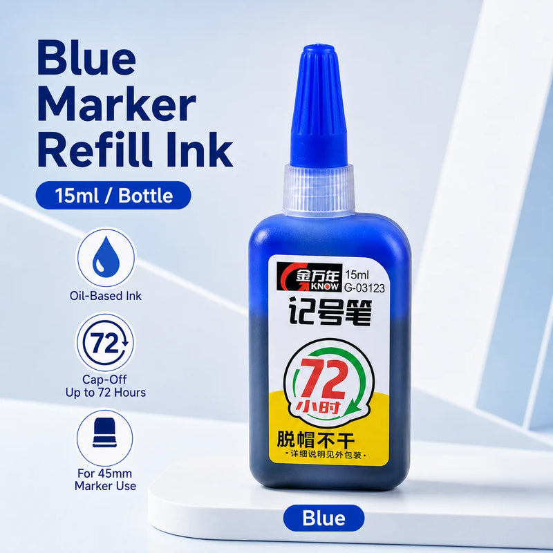 15ml 45mm Oil-Based Marker Refill Ink Cap off Feature Blue Red Black Color up to 72 Hours Durability for Business Supplies
