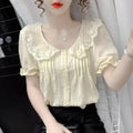 Vintage Lace Patchwork White Shirts Summer Women Korean - View 8 | SAMAG