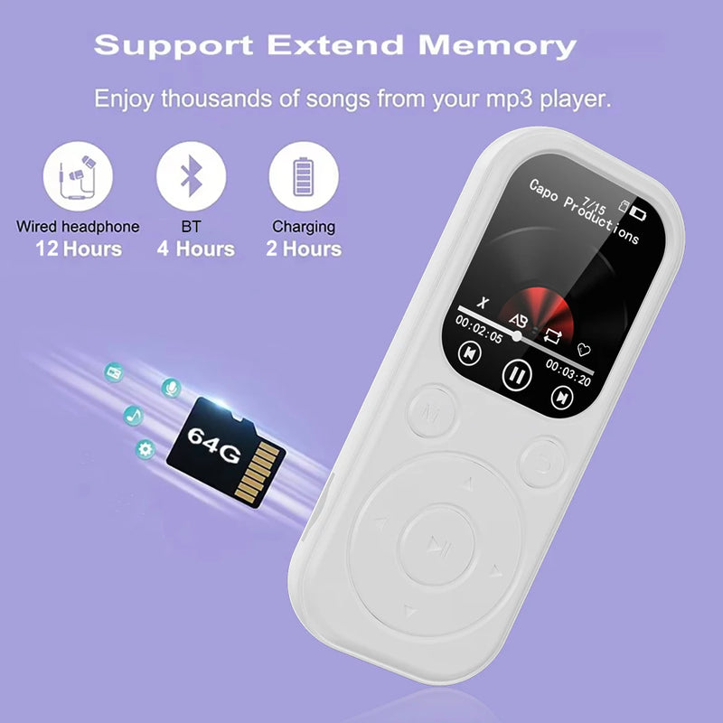 MP3 Player Bluetooth 5.4 Portable Video Music Player Sports Mini MP3 Walkman with Screen Support FM Radio Recording E-Book New