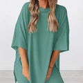 2026women's New Fashion Trend Basic High-quality Casual Round Neck Slit Loose Casual and Comfortable Women's Two-piece Home Suit