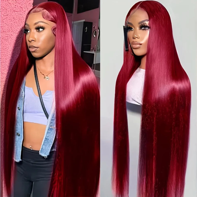 99J Burgundy Lace Front Wig Human Hair 13X6 HD Transparent Straight Lace Frontal Wigs for Women Pre Plucked 200% Density Pre Plucked Invisible Pre Cut Lace Brazilian Virgin Hair