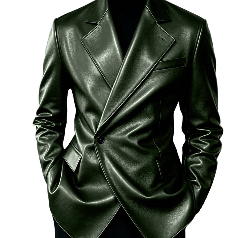 Men's Leather Blazer Slim Fit Faux Suit Jacket Formal - View 16 | SAMAG