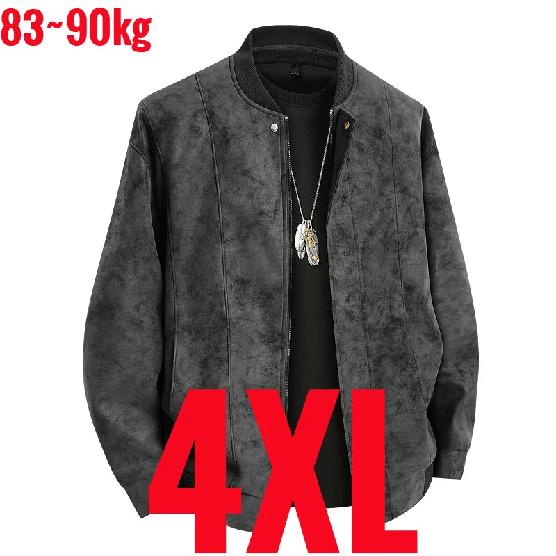 Big Size 8XL Suede Leather Jacket Men Cotton Padded Coat Motorcycle Male Oversize College Large Plus Winter Zipper Windbreaker