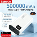 Lenovo Huge Capacity 500000mAh Portable Power Bank 120W Super Fast Charging External Battery Charger For Xiaomi iPhone Samsung