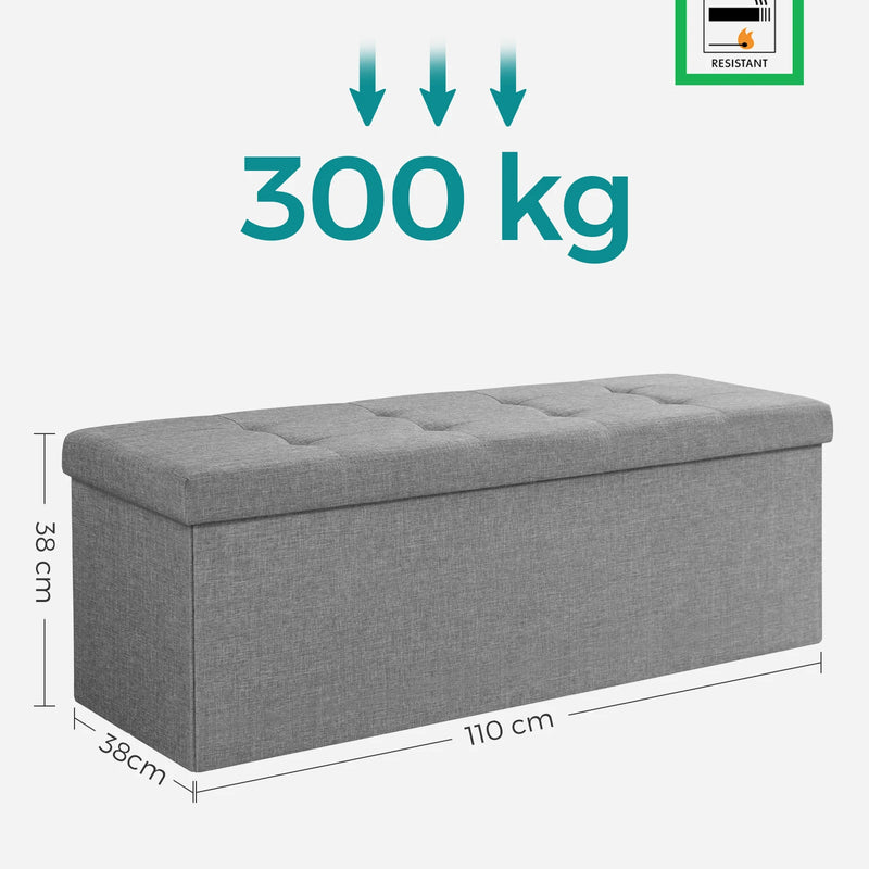 SONGMICS Storage Ottoman, Padded Foldable Bench, Chest with Lid, Holds up to 300 kg, for Bedroom, Hallway, Living Room