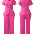 Mlaiscsr Short Sleeve V-Neck Jacket Coat and Straight-leg Pants 2 Pieces Set for Woman Elegant Office Blazer Suits Female Outfit