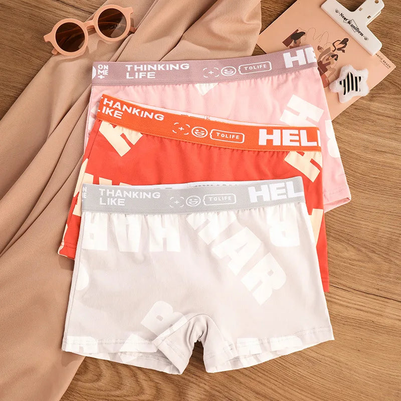 1-3pcs Women Cotton Panties Sports Boxer Underpants Ladies Breathable Letter Pants Mid-waist Beathable Cozy Boyshort Underwear