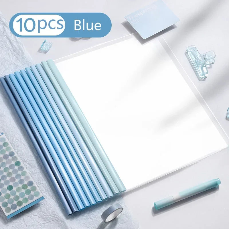 10pcs Transparent File Document Thicken Draw Rod A4 Folder Test Paper Storage Bag Clip Office Folder Organizer Office Supplies