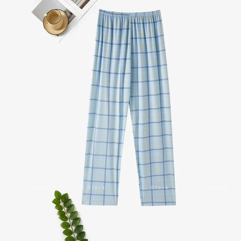 Men's Stylish Summer Pajama Pants, Thin Home Pants, Loose Breathable Air-Conditioned Pants with Elastic Waist