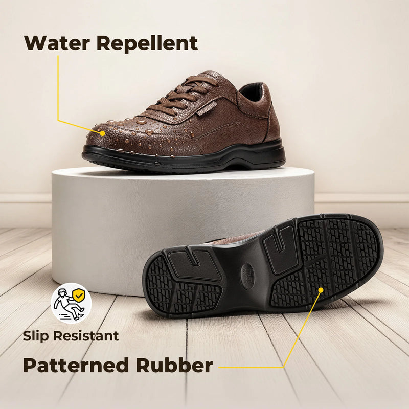 Fitville Men'S Business Leather Shoes Wide Design Casual Oxford Shoes  Non-Slip Water-Repellent For Swollen Feet With Adjustable