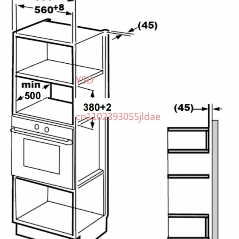 388mm Height 25L Built-in Microwave Oven, Knob Control with Grill Function for Kitchen