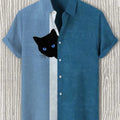 Men's Fun Hide-and-Seek Black Cat Print Shirt, Summer | SAMAG