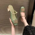 New Women's Shoes Mary Jane Mules, Square-Toed Shallow-Cut Chunky Heel Shoes, Fashionable High-Heeled Sandals