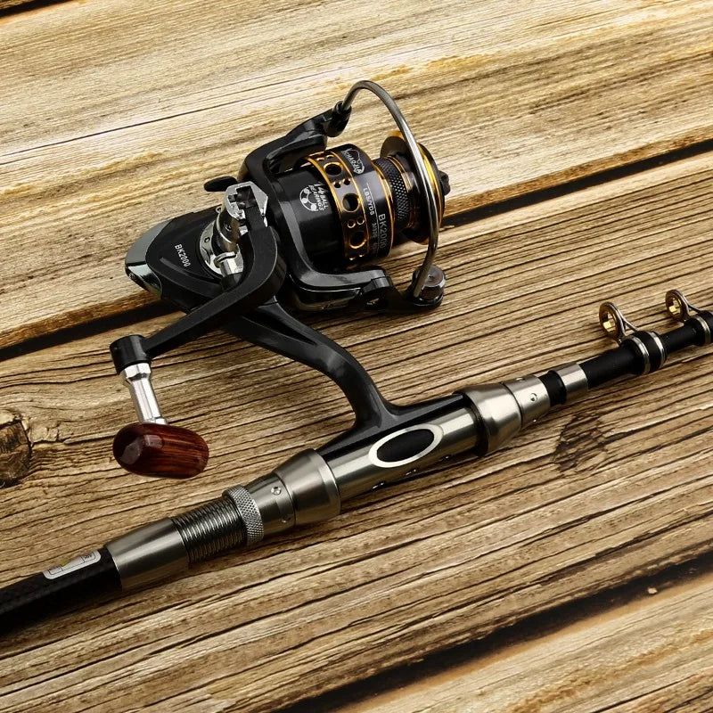 Telescopic Fishing Rod Reel Combo Full Set Portable 1.8m 2.1m 2.4m 2.7m 3m Long Cast Spinning Reel Simulation Lures For Saltwate