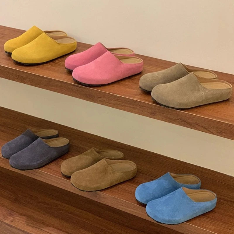 Zuecos De Mujer Suede Mule Shoes Women's Single Shoes 2026 Spring Autumn Baotou Half Slippers Outdoor Pull on Clog Mules Femme
