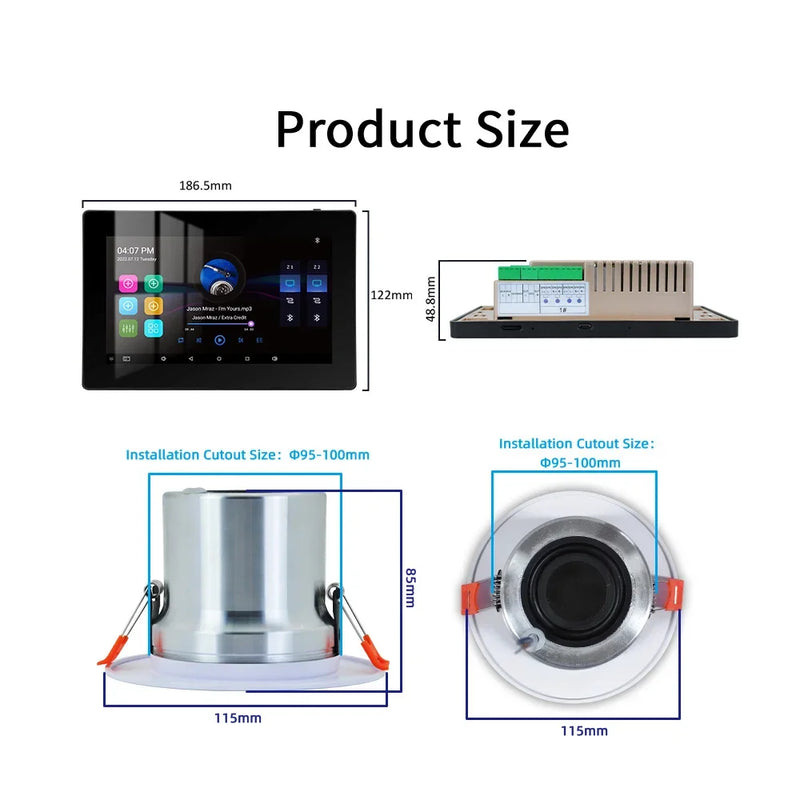 WiFi Bluetooth Wall Amplifier 7 inch Metal Frame Android Amp Home Theater Sound System Mini Stereo Ceiling Speaker Residential