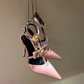 2025 New Bow Tie Thin Heel Pointed Toe Sexy Roman Straight Strap High-heeled Sandals for Women