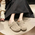 Women's Summer Breathable Hollow Out Clogs, Closed Toe Mule Slippers, Soft Sole Slip-On Shoes, Flat Sandals For Outdoor Wear