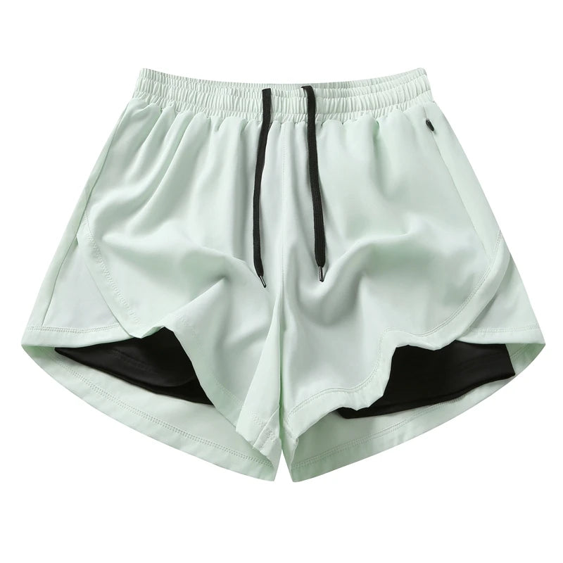 Summer Women's Running Pants Fitness Breathable Casual Shorts Three-in-One False Two-Piece XL Size Outdoor Long Running Pants