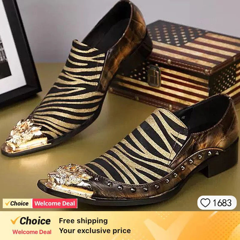 Cool Metal Toes Loafers Handmade  Party Shoes Man Flats Mix Color Fantastic Dress Shoes