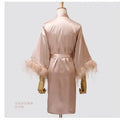 Women FEATHER Bride Bridesmaid Wedding Robe Satin Kimono | SAMAG