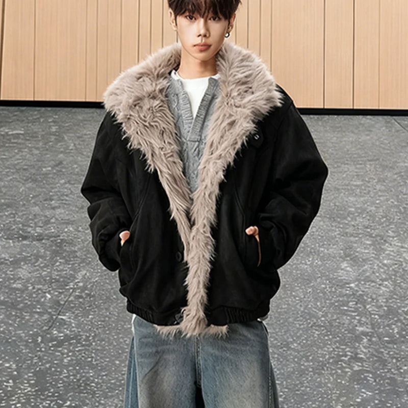 Café Brown Fur Collar Short Thickened Men's Jacket Winter Coat Youth Fashion Suede Mink Velvet Cotton Clothes for Men