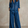 Retro Solid Office Two-piece Set Women's Spring Autumn Fashion Lapel Cardigan Top With Wide Leg Pants Suit Ladies Casual Outfit
