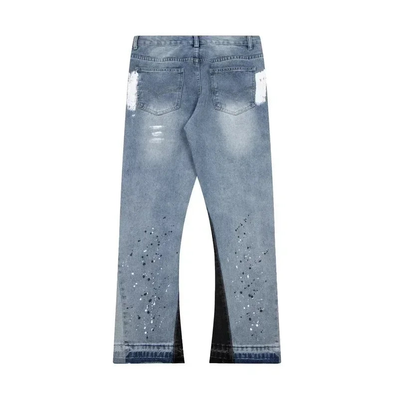 American Streetwear Splashed Ink Patchwork Baggy Jeans | SAMAG