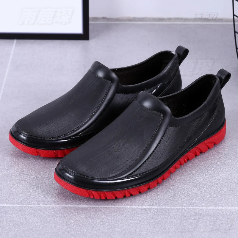 Men's Rain Boots Short Tube Anti-slip Waterproof Kitchen Shoes Work Shoes Fishing Shoes Construction Wear Resistant Rubber Shoes