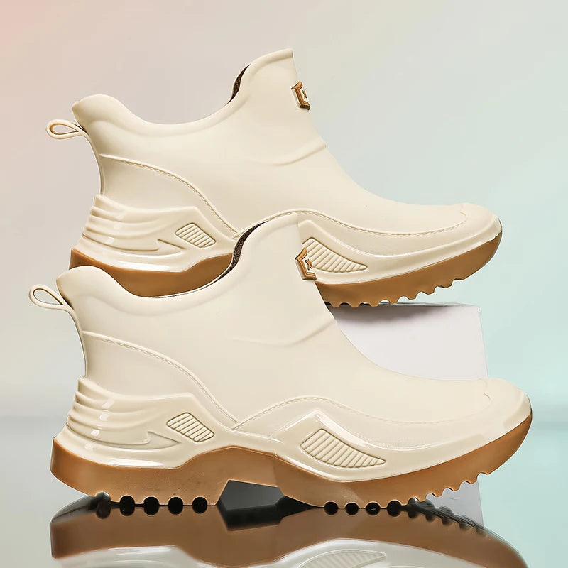 Men's Ankle Rain Boots Outdoor Waterproof Men Rain Shoes Anti-Slip Wear-resistant Men Kitchen Water Shoes Fishing Rubber Shoes