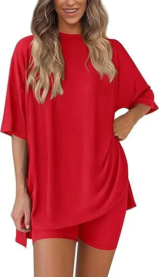 2026women's New Fashion Trend Basic High-quality Casual Round Neck Slit Loose Casual and Comfortable Women's Two-piece Home Suit