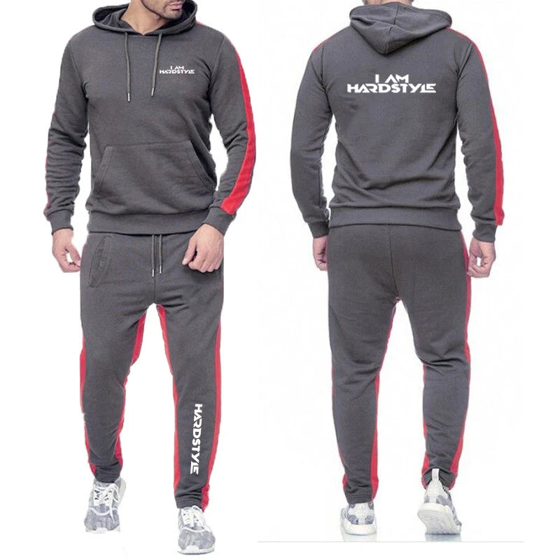Spring Autumn Men I Am Hardstyle Logo Print Fashion Hooded Pullover Tracksuit+Leisure Drawstring Sweatpants - View 6 | SAMAG