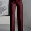 Women High Waisted Wide Leg Office Trousers, Solid Black - View 8 | SAMAG