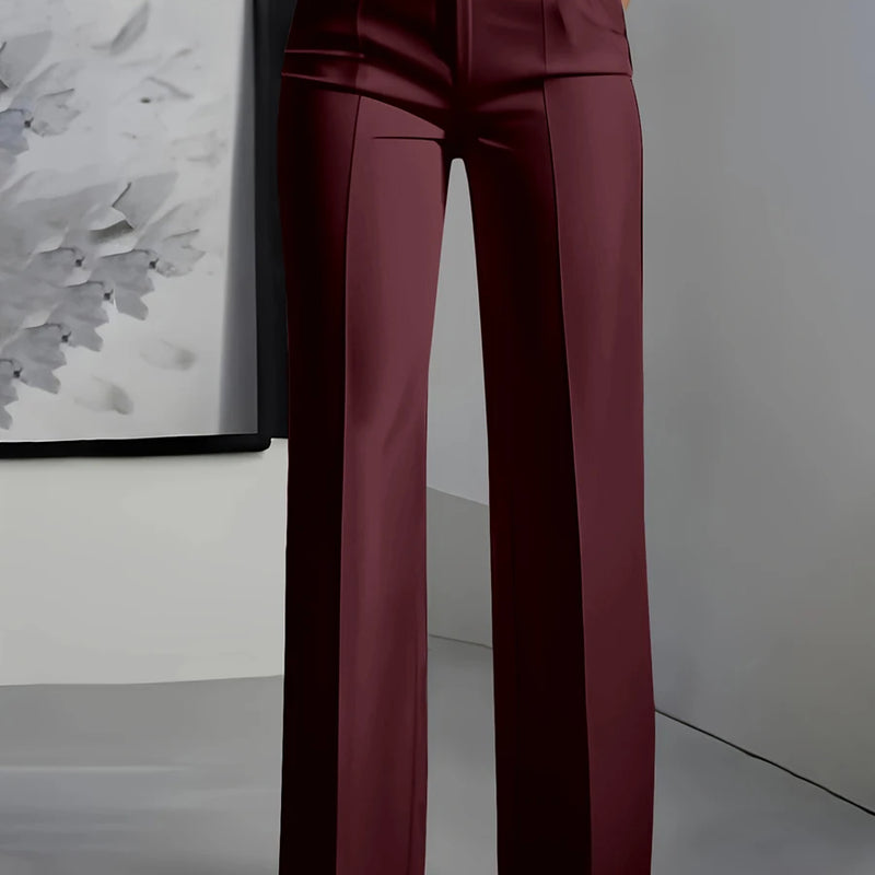Women High Waisted Wide Leg Office Trousers, Solid Black - View 8 | SAMAG