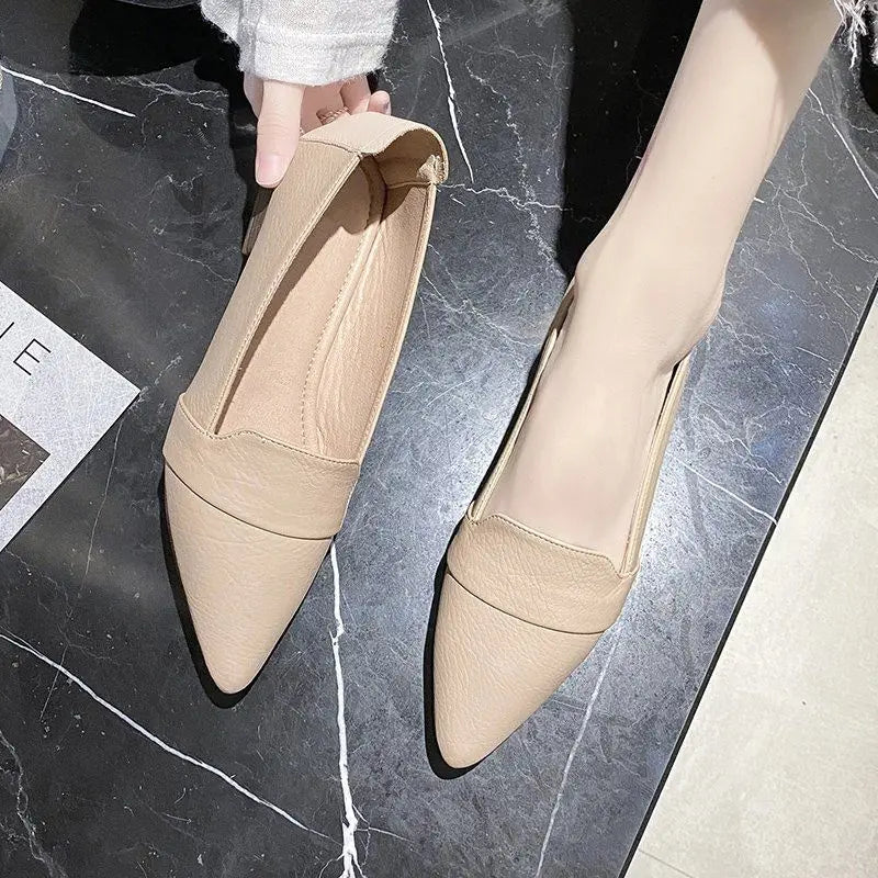Loafers Ladies Summer Footwear Office Shoes for Women 2025 Pointed Toe Low Heel Elegant A Korean Style High Quality Shoe Spring